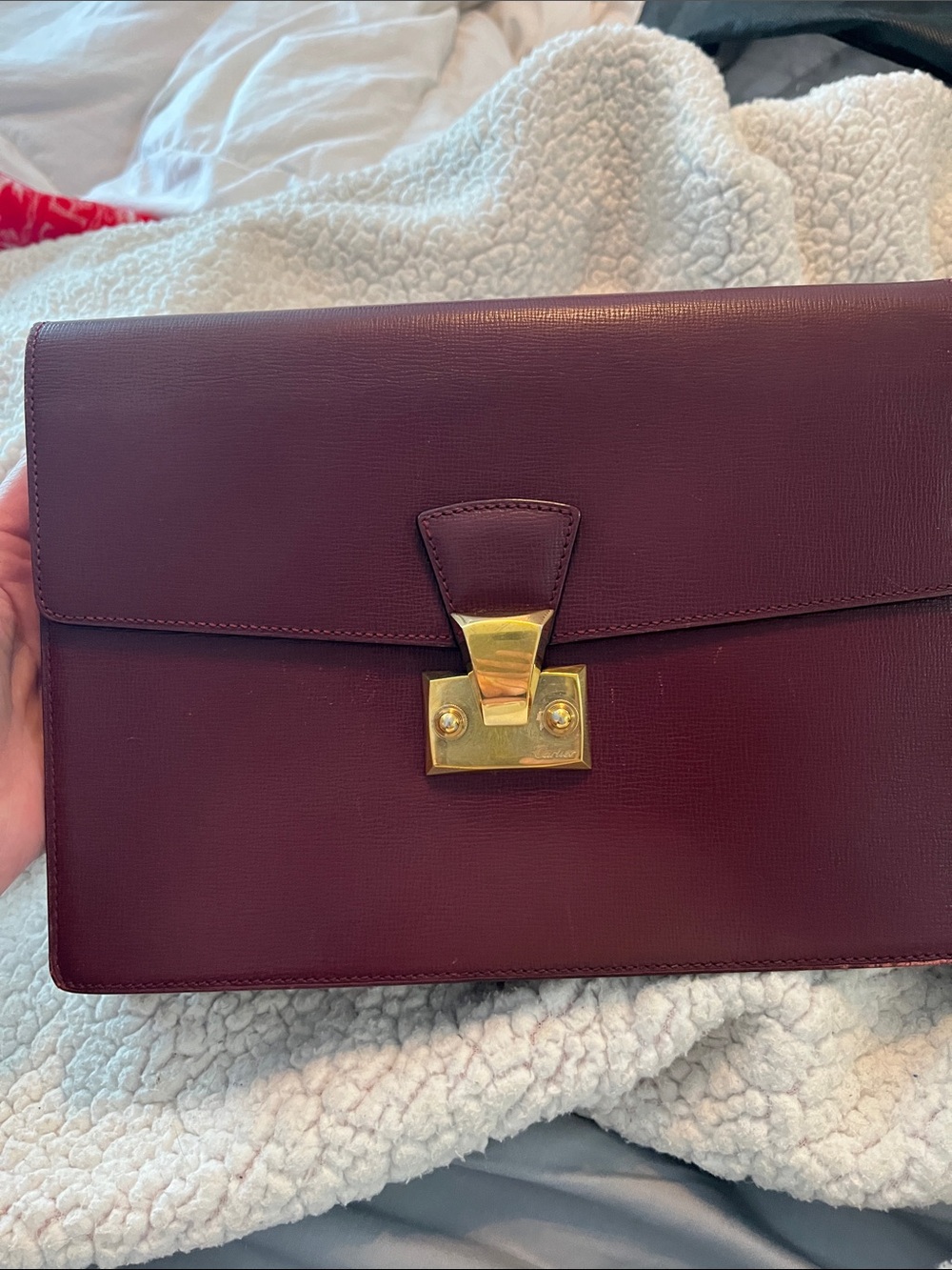 Cartier Burgundy Leather Clutch with Gold Hardware